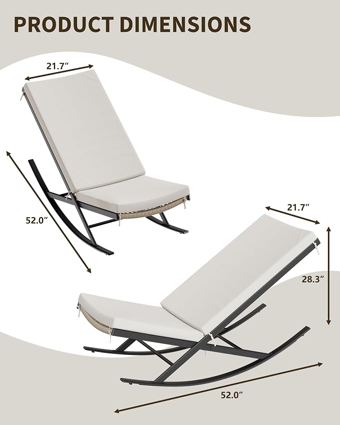 GarveeLife Outdoor Rocking Lounge Chair Set of 2, Patio Chaise Lounge - Image 2