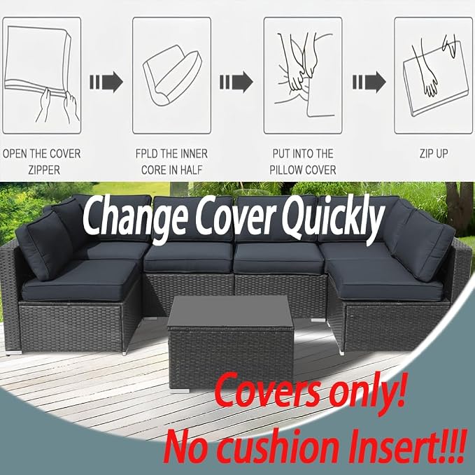 14Pcs Outdoor Cushion Covers Replacement Washable w/Zipper - Image 9