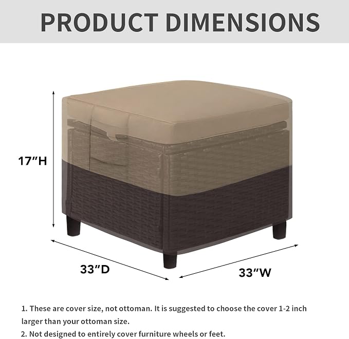 Easy-Going Outdoor Ottoman Cover, Waterproof Patio Ottoman Cover, Heavy Duty - Image 2