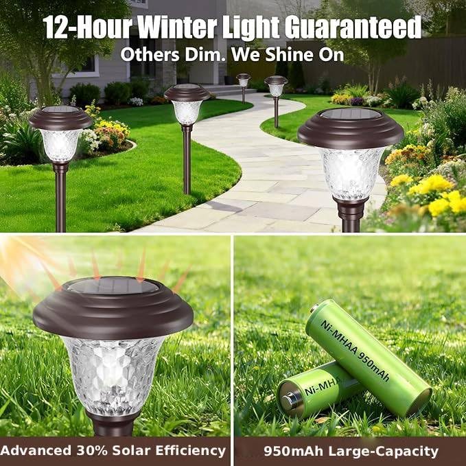 BEAU JARDIN 8 Pack Solar Pathway Lights Outdoor Solar Powered Waterproof Glass - Image 6