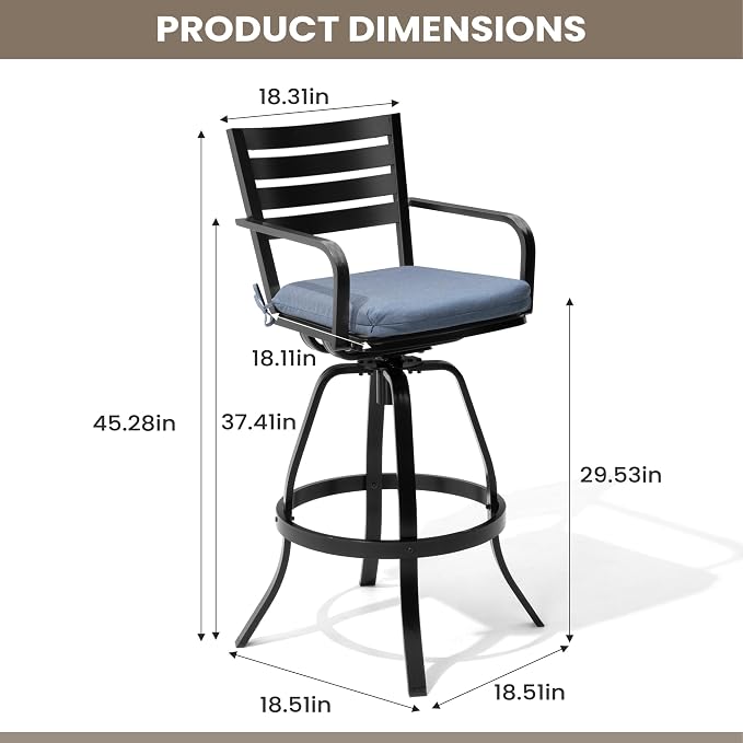 Pellebant Patio Swivel Barstools Set of 6, Aluminum 29.5" Outdoor Bar Height - Image 3