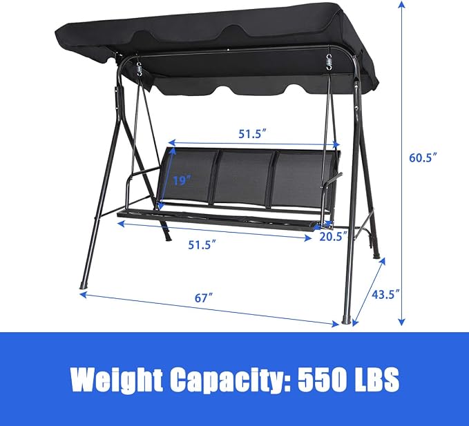 TANGKULA 3 Person Patio Swing, Steel Frame - Image 5