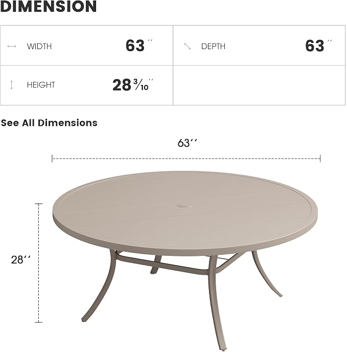 Patio Dining Table for 8-10, Round Metal Outdoor Table - Image 3