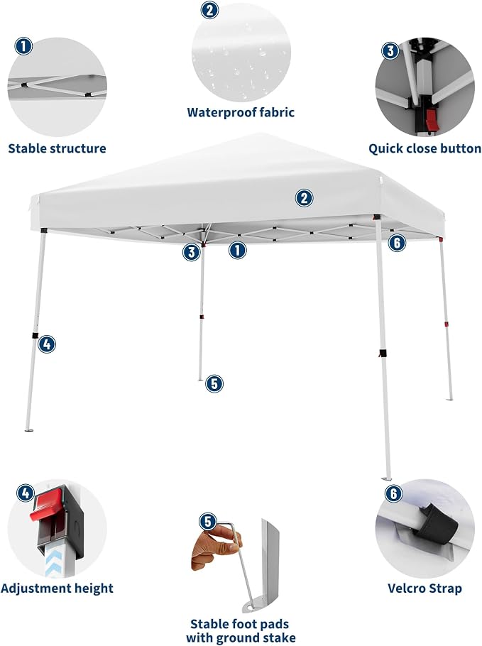 Canopy Tent, GarveeLife 10X10 FT Pop Up Canopy Outdoor Instant Tent Slant Legs - Image 3