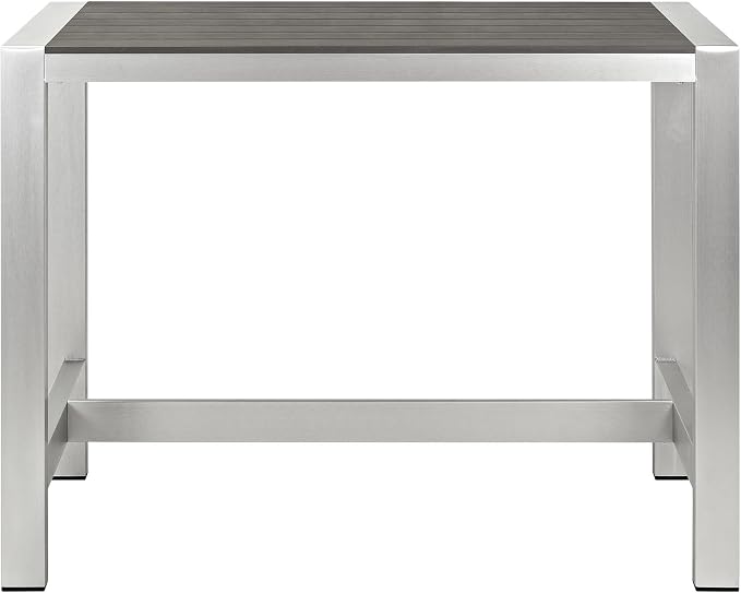 Modway Shore Aluminum Outdoor Patio 60" Rectangle Bar Table in Silver Gray - Image 4