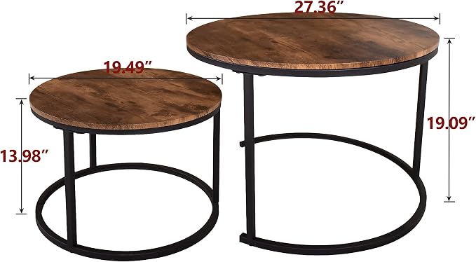 HOJINLINERO Round Coffee Table, Nesting Coffee Table Set of 2, Center Tables - Image 8