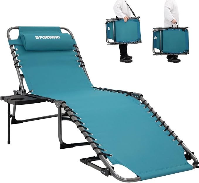 FUNDANGO Chaise Lounge Chair Outdoor, 5-Position Folding Tanning Chair by FUNDANGO