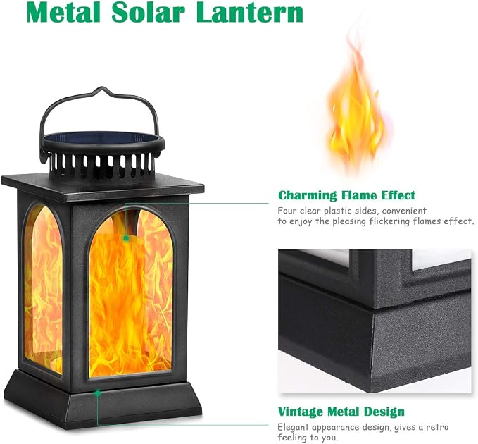 TomCare Solar Lights Flickering Flame Upgraded Metal Solar Lantern Outdoor - Image 2