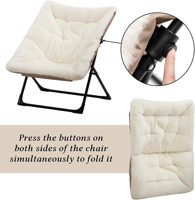 HollyHOME X-Large Saucer Chair, Comfy Oversized Folding Chair, Faux-Fur Reading - Image 8