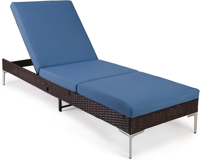 HOMREST Outdoor Chaise Lounge Chair, Patio Wicker Lounge Chair by HOMREST