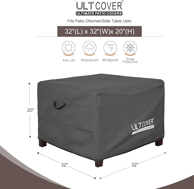 ULTCOVER Waterproof Patio Ottoman Cover Square Outdoor Side Table Furniture - Image 2