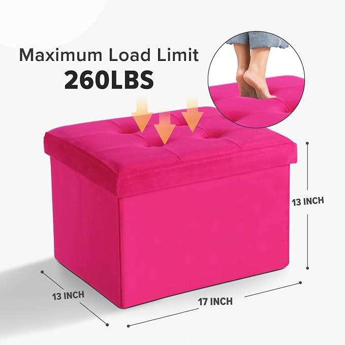 LINMAGCO Storage Ottoman Folding Foot Stool Velvet Foot Rest - Image 3