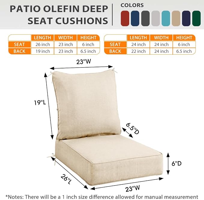 Sundale Outdoor Olefin Deep Seat Cushion, Patio Chair Cushion and Pillow - Image 3