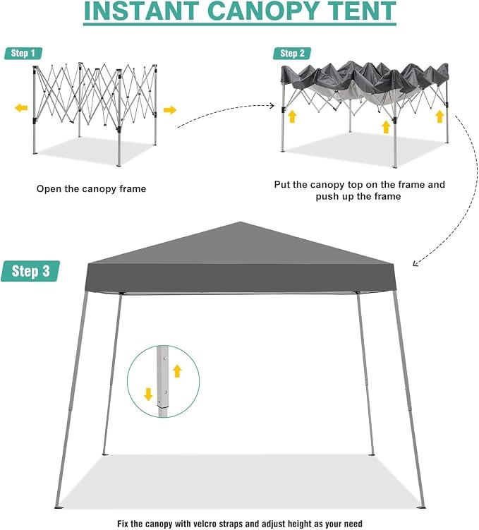 Canopy Tent, 10X10 FT Pop Up Canopy Outdoor Instant Tent Slant Legs - Image 3