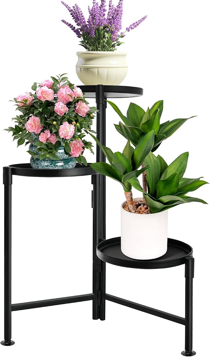 3 Tier Plant Stand Indoor, Metal Plant Shelf Outdoor, Foldable Corner Tall by KISENG