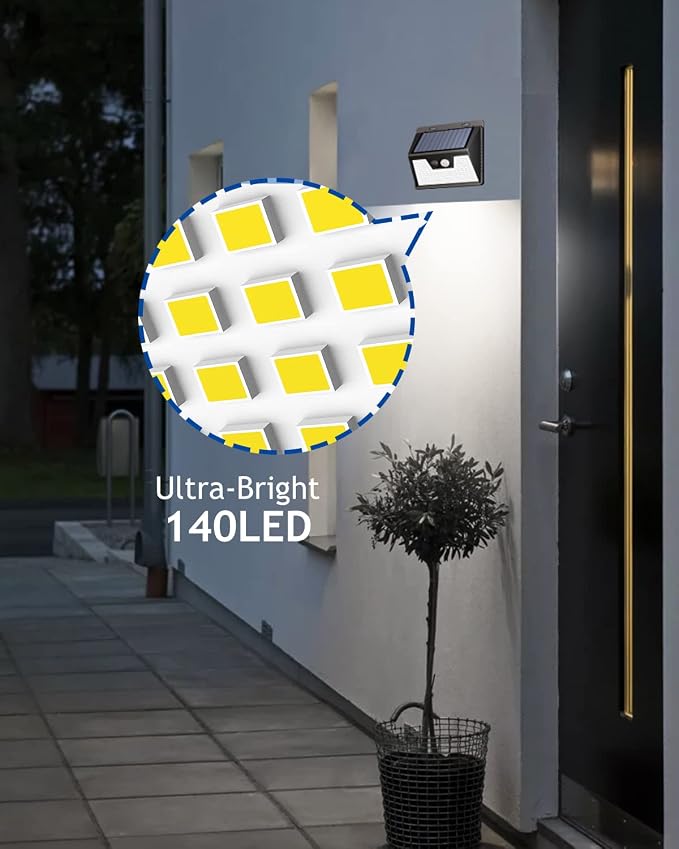 Peasur 140LED Solar Powered Lights Outdoor Waterproof, 3 Packs Motion Sensor - Image 6