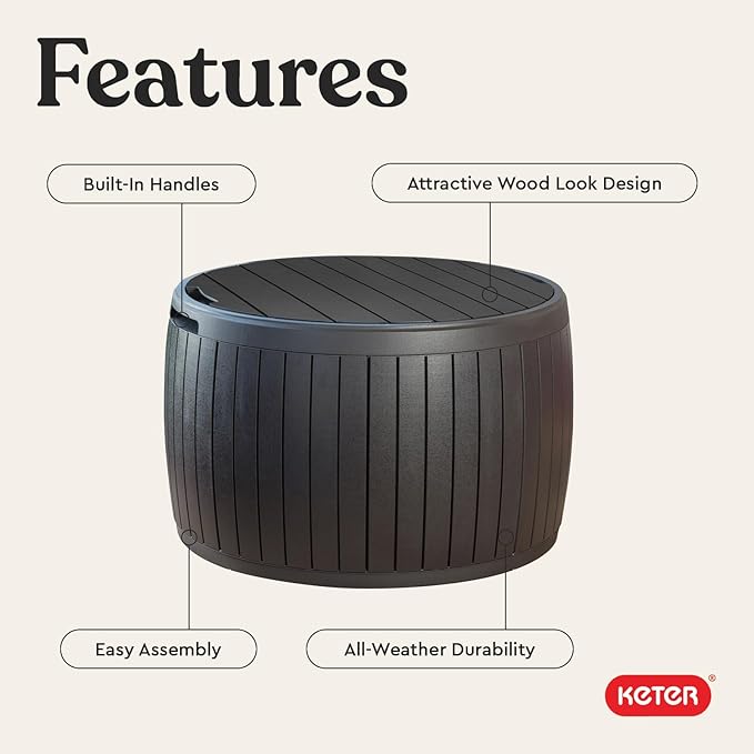 Keter Circa 37 Gallon Deck Box Organizer, Works as Ottoman Chair or Side Table - Image 4