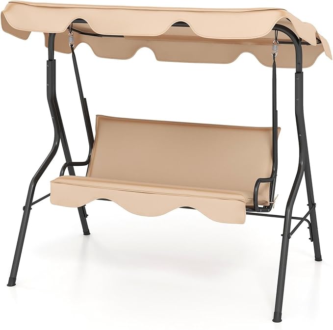 Porch Swing Outdoor, 3 Person Patio Swing w/Removable Cushion, Stand & by DREAMADE