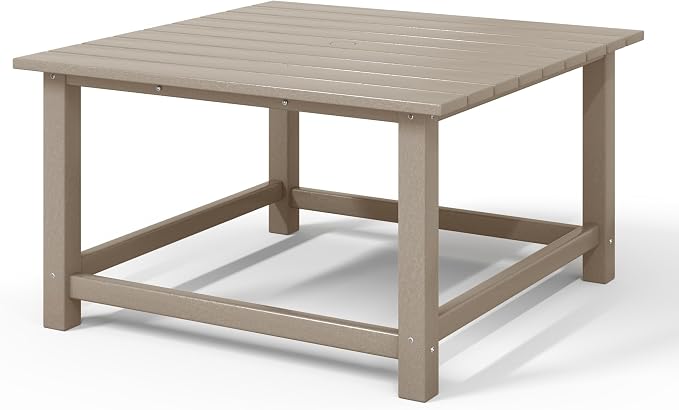 WestinTrends Malibu Low Outdoor HDPE Square Patio Coffee Table, Weathered Wood - Image 9