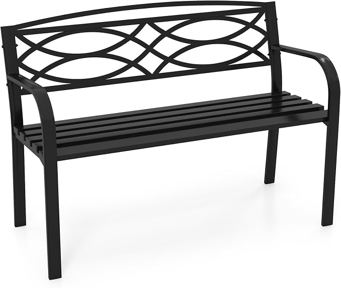Tangkula Outdoor Metal Garden Park Bench, Heavy-Duty Metal Slatted Loveseat by TANGKULA