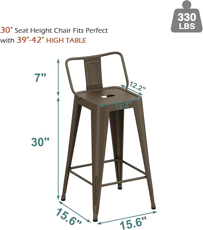 Metal Bar Stools Set of 4 Indoor/Outdoor Counter Height Bar Chairs - Image 2