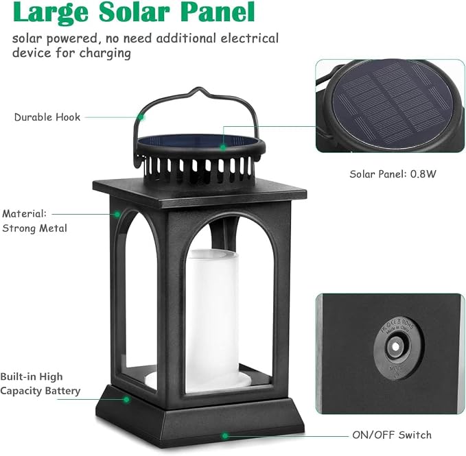TomCare Solar Lights Flickering Flame Upgraded Metal Solar Lantern Outdoor - Image 4