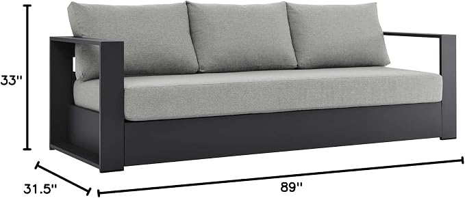 Modway Tahoe Aluminum Outdoor Patio Sofa in Gray Gray - Image 3