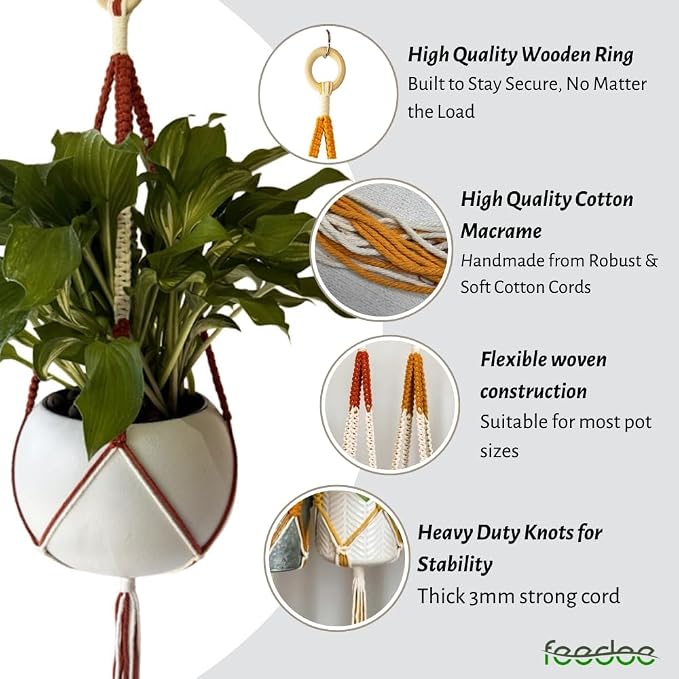 feedee 2 Pack Plant Hanger Indoor, Hanging Plant Holder, Macrame Plant Hangers - Image 3