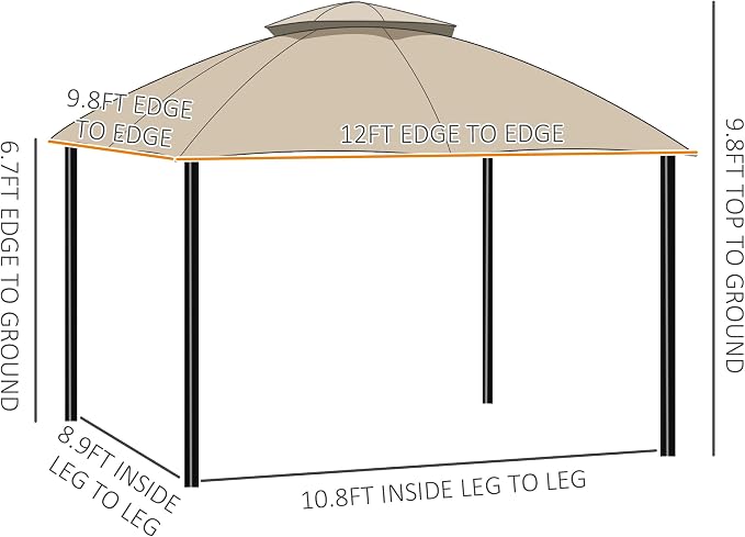 Outsunny 10' x 12' Outdoor Gazebo, Patio Gazebo Canopy Shelter w/Double Vented - Image 7