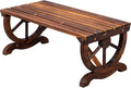 VINGLI Rustic Wooden Wheel Bench Outdoor Bench, Patio Bench Wagon Slatted Seat by VINGLI
