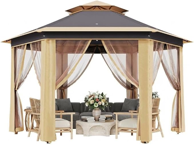 GAOMON Heavy Duty 13x13ft 6-Sided Pop-Up Gazebo Tent – Double Vented Roof by GAOMON