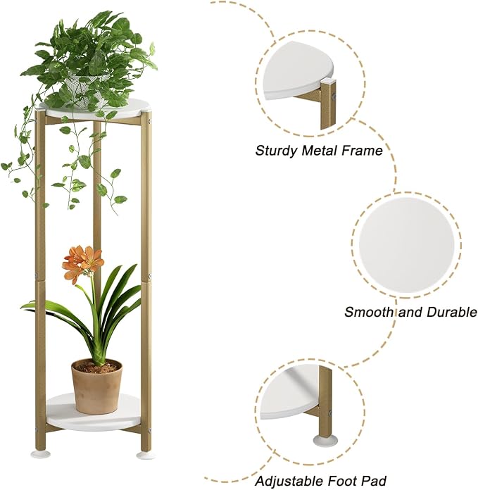 Plant Stand Indoor Corner Tall 2 Tier Metal Modern Flower Storage Plant Shelf - Image 5