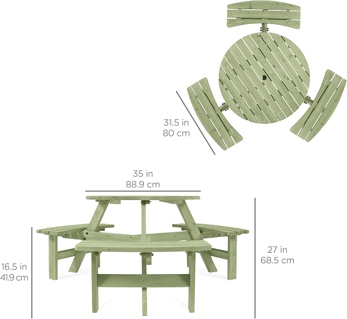 Best Choice Products 6-Person Circular Outdoor Wooden Picnic Table - Image 2