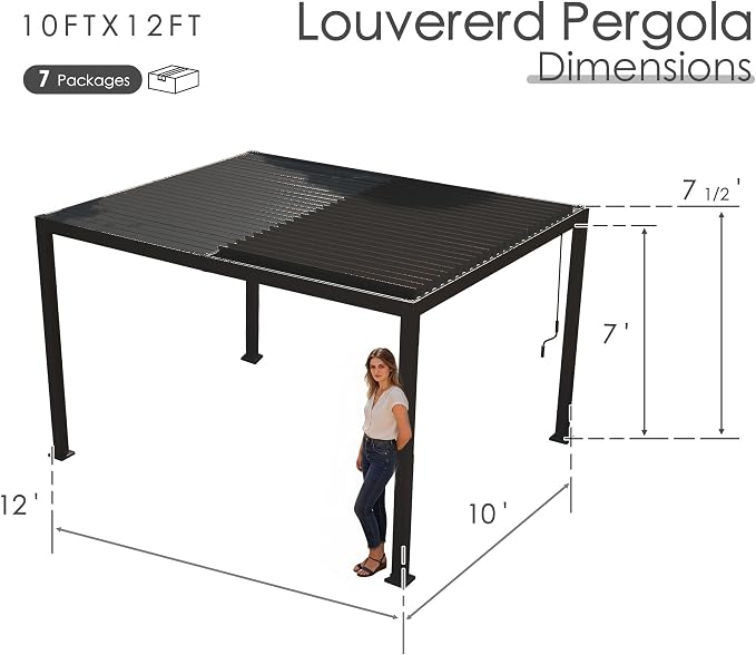 Kozyard Outdoor Louvered Pergola 10ft x 12ft Pergola Sun Shade All-Weather - Image 7