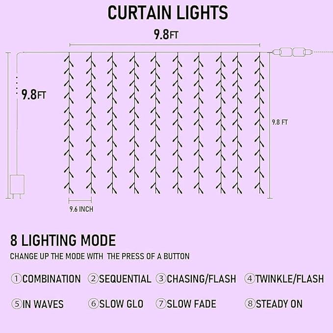 Dazzle Bright 300 LED Christmas Curtain String Lights, Halloween Fairy Lights - Image 2