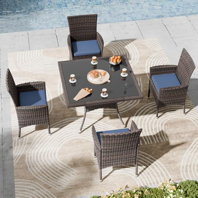 Kullavik 5-Piece Outdoor Dining Set Patio Rattan Furniture Set, Patio Dining by KULLAVIK