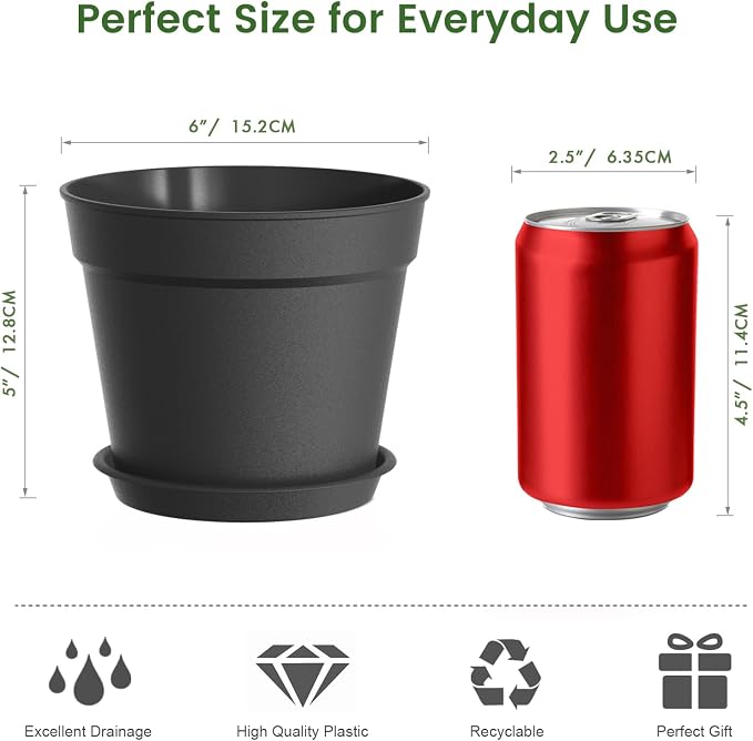 10 Pack 6 Inch Plant Pots with Drainage and Saucers, Stackable Nursery Planters - Image 5