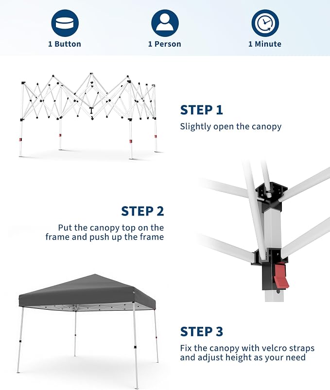 Canopy Tent, GarveeLife 10X10 FT Pop Up Canopy Outdoor Instant Tent Slant Legs - Image 3