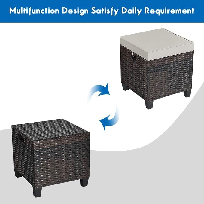 Moccha 2 Pieces Patio Outdoor Ottoman, All Weather Rattan Patio Ottoman Set - Image 8
