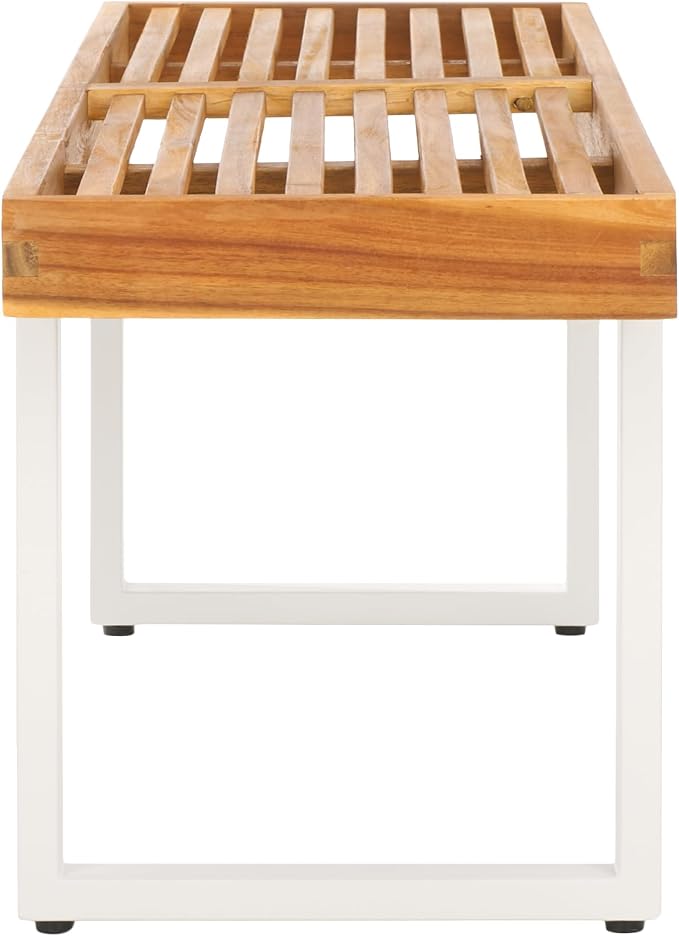 SAFAVIEH Outdoor Collection Monti Natural/White Solid Wood Bench - Image 8