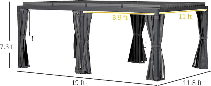 Outsunny 12' x 19' Louvered Pergola Hardtop Gazebo - Image 7