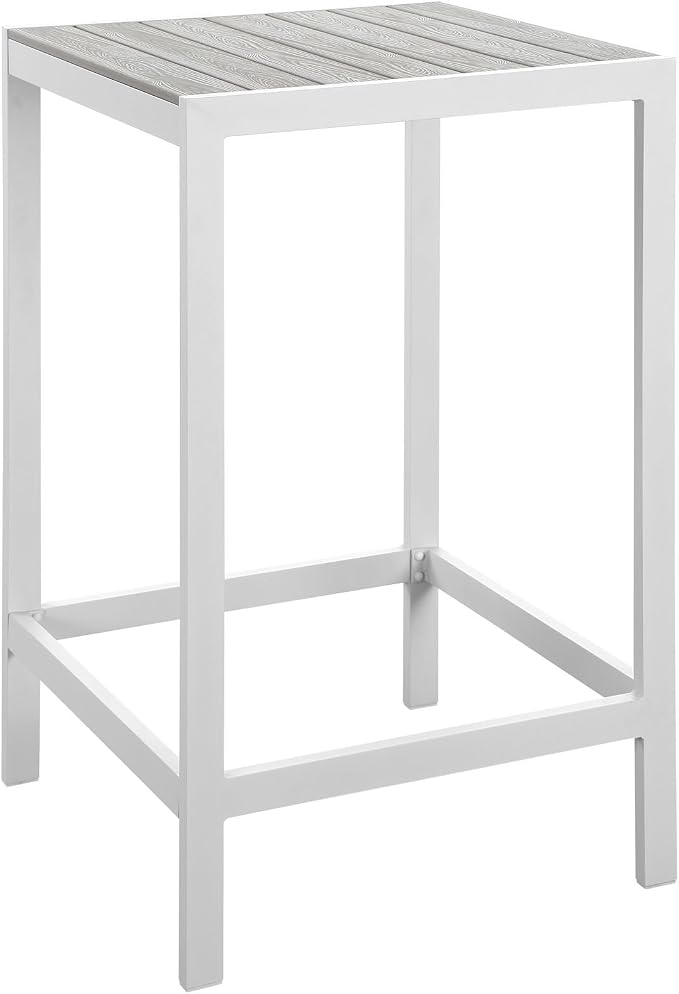 Modway Maine Aluminum Outdoor Patio Bar Table in White Light Gray by Modway
