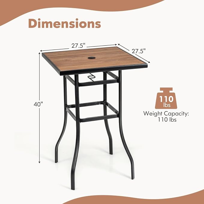 Tangkula 27.5 Inch Patio Bar Table, Outdoor Bar Height Table - Image 3