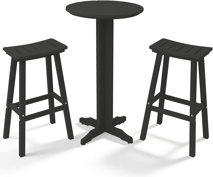 3-Piece Outdoor Bar Table Set, HDPE Patio Dining Set, 1 Round Bar Table & 2 Bar by KULAMOONLIFEHOUSE
