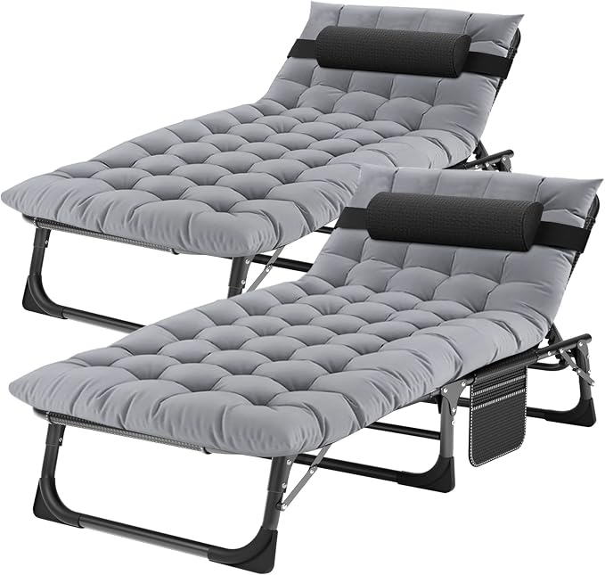 ABORON 2PK Chaise Lounge Chair, 5 Positions Padded Outdoor Tanning Chair by ABORON