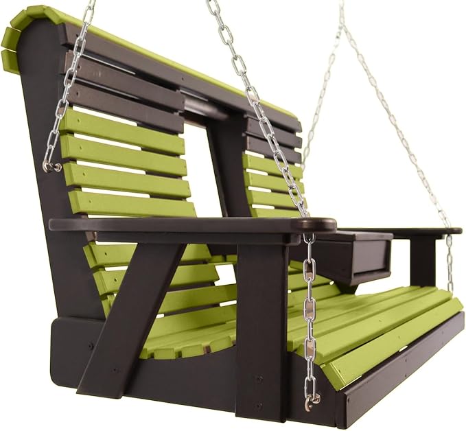 5FT Lime Flip-Cup ROLLBACK Porch Swing Bench, Amish-Made Poly Lumber Wood - Image 4