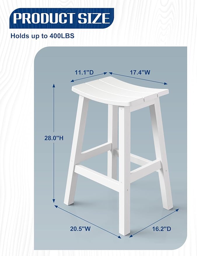 Weatherproof Bar Stools Set of 2, Saddle Seat, Bar Height Stools - Image 3