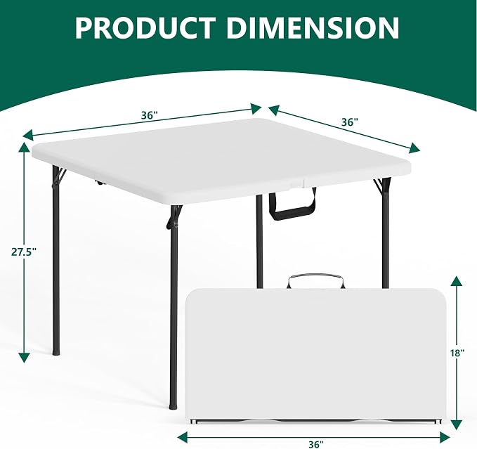 36 Inch Folding Card Table, Fold-in-Half Square Portable Table - Image 3