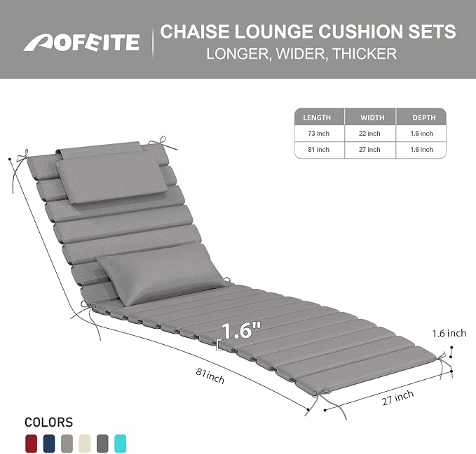 2PCS Outdoor Water-Resistant Olefin Chaise Lounge Cushions - Image 3