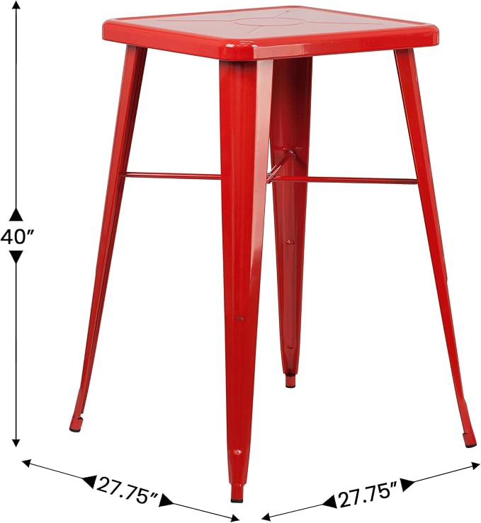 Pemberly Row Contemporary 28" Square Metal Bar Table, Galvanized Steel - Image 3